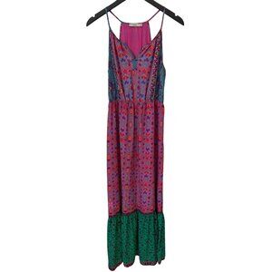 Dalia Floral Tiered Maxi Dress Size 8 Sleeveless VNeck Multicolor Bohemian Beach